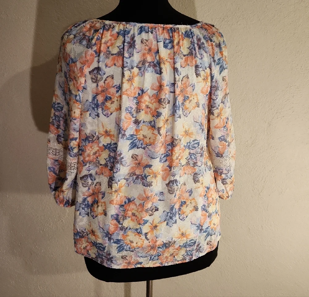 I.N. Studio Women's Boho Top 1X Floral Pink Blue NWT
